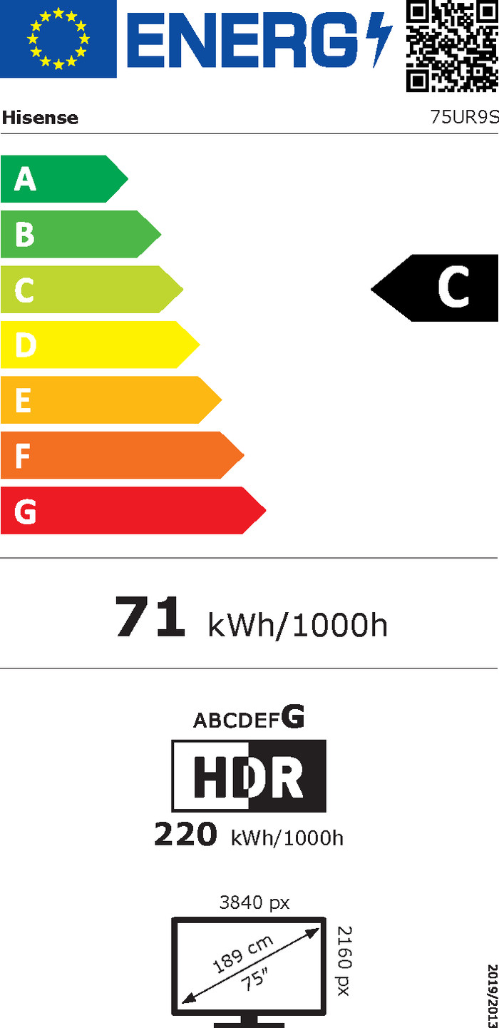 Hisense RGB Mini-LED 75" UR9S (2026) classe énergétique