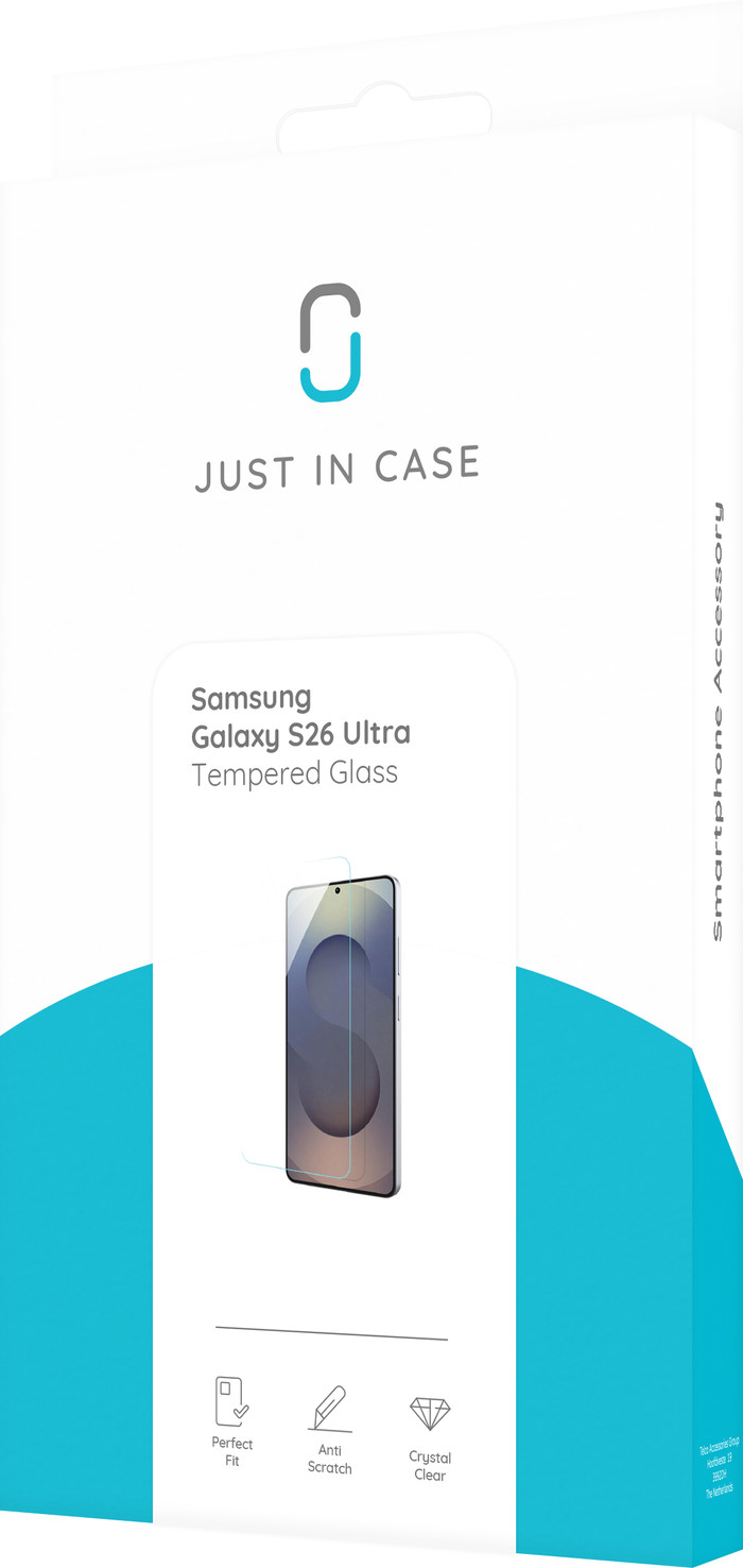 Just in Case Samsung S26 Ultra Screenprotector Tempered Glass verpakking