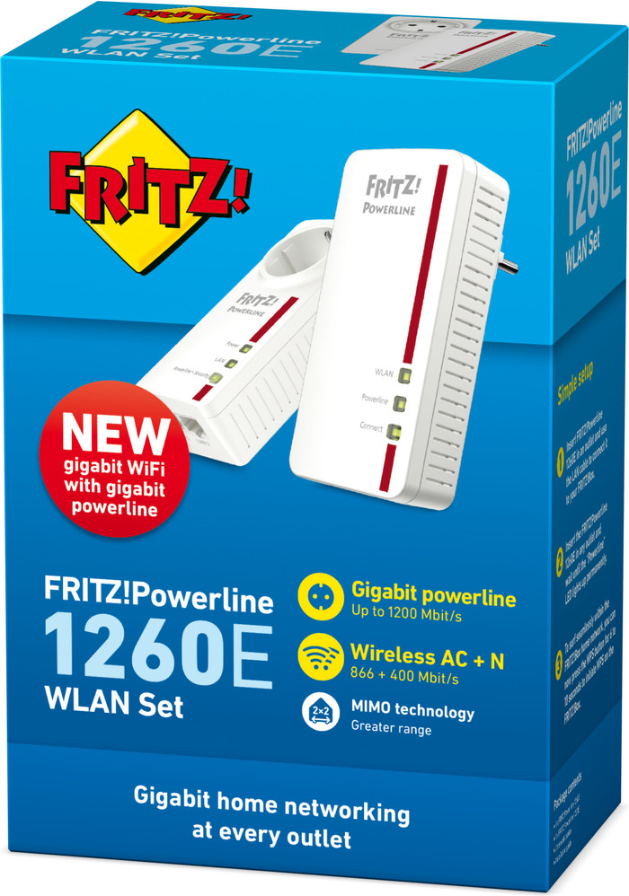 AVM FRITZ!Powerline 1260E WLAN Set International WiFi 1200 Mbps 2 adapters verpakking