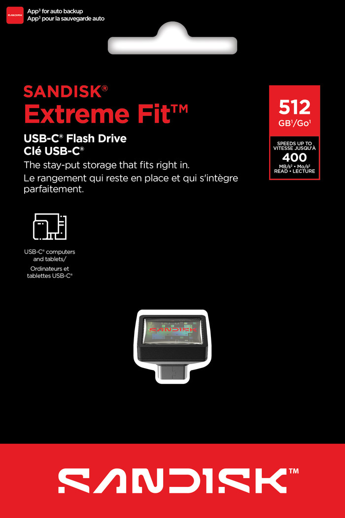 SANDISK Extreme Fit USB-C Flash Drive 512GB verpakking