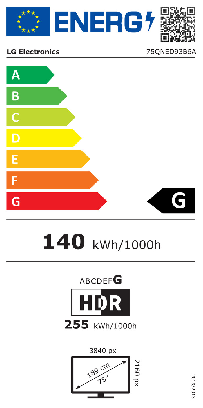 LG Mini-led 75" QNED93 (2026) energielabel