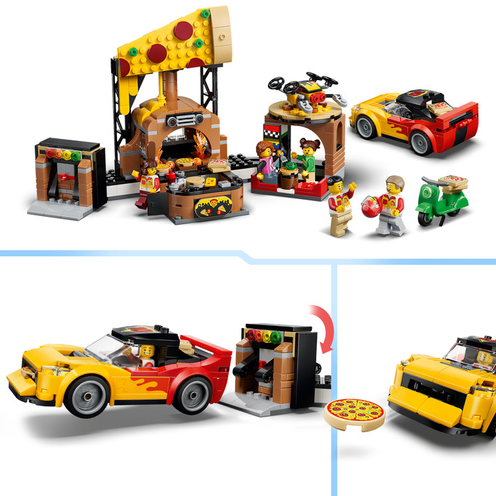 LEGO City Pizzacentrale met voertuigen 60496 detail