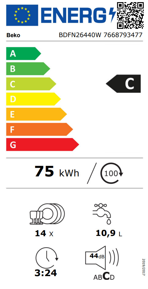 Beko BDFN26440W energielabel