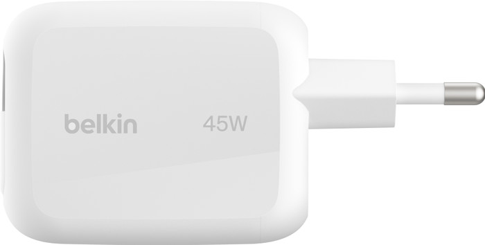 Belkin BoostCharge Pro Oplader 45W Usb C Wit + Usb C Intrekbare Kabel 0,8m Kunststof Wit rechterkant