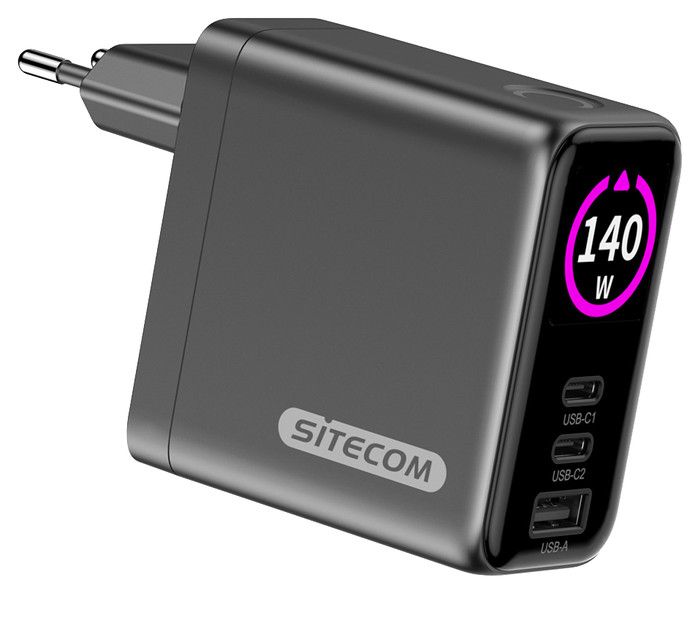 Sitecom 140W GaN Oplader met led scherm voorkant