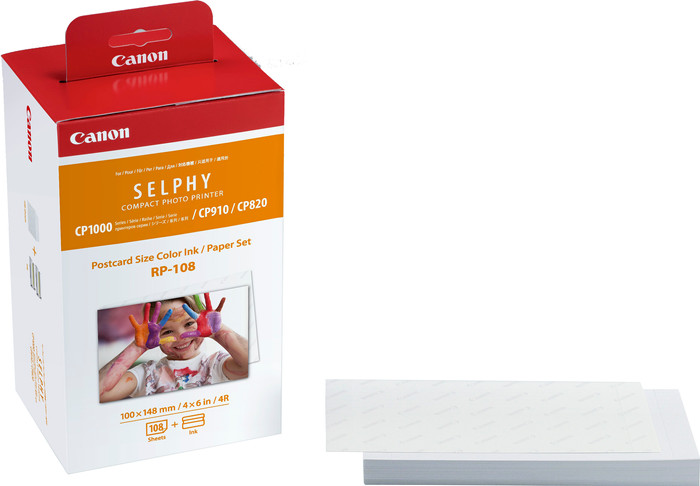 Canon SELPHY CP1500 Noir + Canon RP-108 Cassette d'Encre / Set de Papier 108 Feuilles emballage