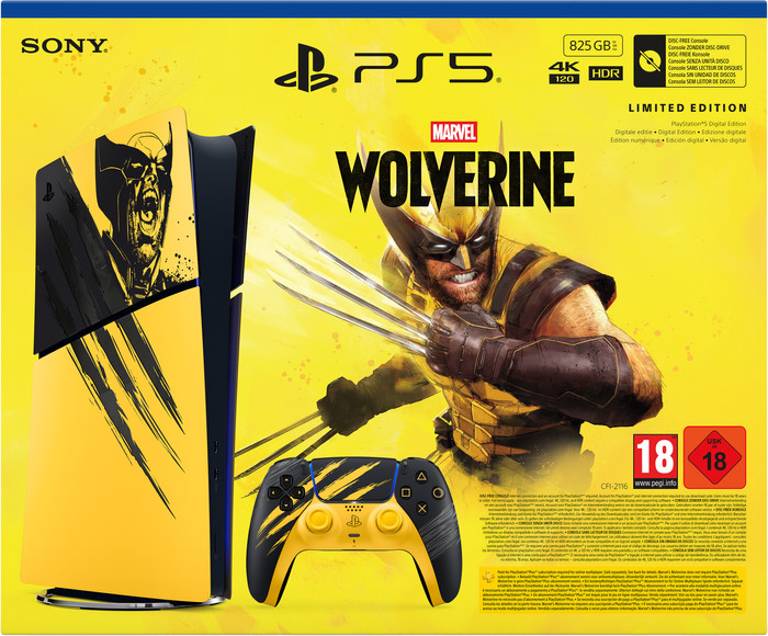 PlayStation 5 Slim Digital Edition + Wolverine Battle Yellow Limited Edition voorkant