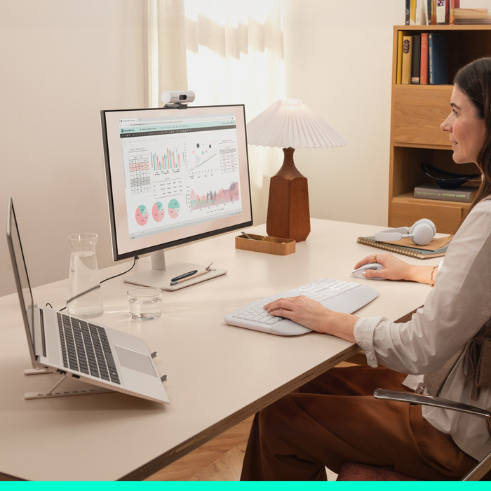 Logitech MK880 Signature Comfort Plus Wireless Keyboard and Mouse Combo Off-white QWERTY product in use