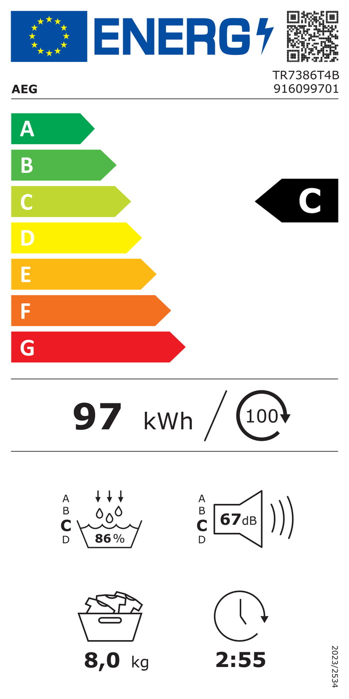 AEG TR7386T4B SensiDry classe énergétique