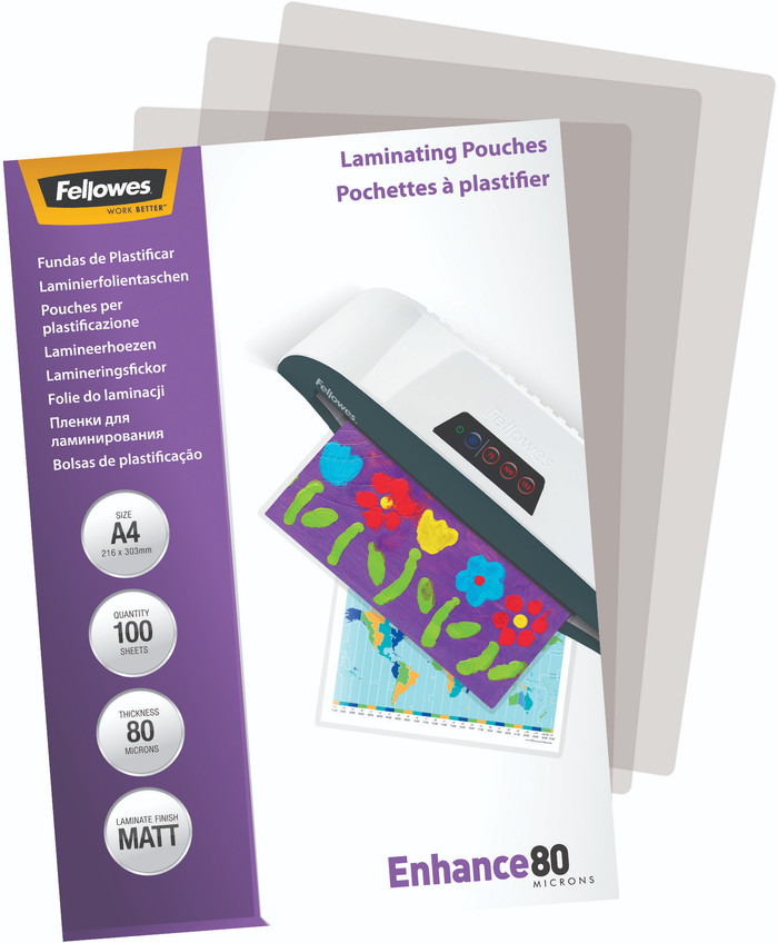Fellowes Laminator covers Enhance Mat 80 mic A4 (100 Pieces) packaging