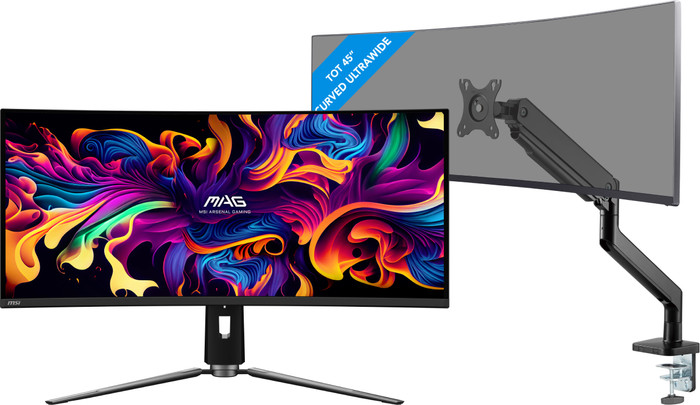 MSI MAG 341CQP QD-OLED + BlueBuilt Monitorarm Gasveer voor 1 Monitor Main Image