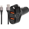 BlueBuilt Quick Charge Autolader 18W Zwart + Usb C Kabel 1,5m Nylon Zwart