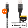 BlueBuilt Usb A naar Lightning Kabel 1,5m Kevlar Zwart Duo Pack