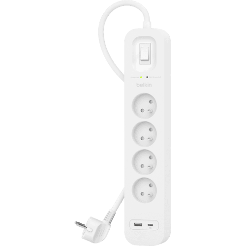 Belkin Parafoudre 4 Prises 2 Mètres USB-C Blanc - Coolblue - avant