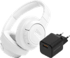 JBL Tune 770NC White + BlueBuilt Quick Charge Charger with USB-A Port 18W Black