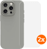 BlueBuilt Back Cover iPhone 16 Pro Gris + Protège-écran Verre Lot de 2