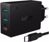 Aukey PA-Y4 Quick Charge 3.0 Charger 2 USB Ports and 1 USB-C Port Black