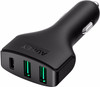Aukey Chargeur de voiture USB Type-C + Double USB 3,0 A Noir
