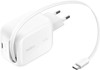 Belkin BoostCharge Pro Oplader 45W Usb C Wit + Usb C Intrekbare Kabel 0,8m Kunststof Wit