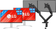 LG 27UP83AK-W Duo Pack + BlueBuilt Monitorarm Mechanische Veer voor 2 Monitoren