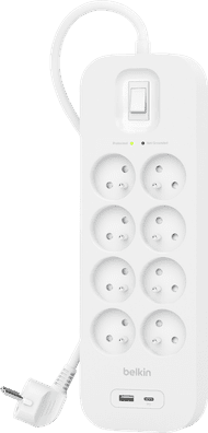 Belkin Surge Protection 7 Outlet 2m USB-C White