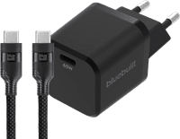 BlueBuilt 65W GaN Usb C Oplader Zwart + Usb C Kabel 240W 2m Nylon Zwart