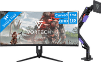 Vortech Pro 34 inch Quad HD Curved + Vortech Monitorarm met Gasveer