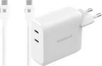 BlueBuilt 100W GaN Oplader met 2 Usb C Poorten Wit + BlueBuilt Usb C Kabel 240W 2m Nylon