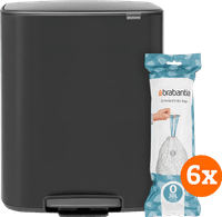 Brabantia Bo Pedal Bin 2 x 30 Litres Matt Black + Sacs Poubelle (120 pièces)