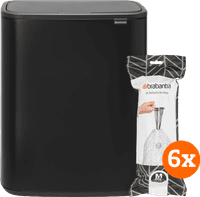 Brabantia Bo Touch Bin 60 Litres Noir Mat + Sacs Poubelle (2 x 60 pièces)