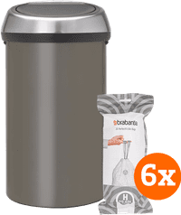 Brabantia Touch Bin 60L Platinum + Trash Bags (120 units)
