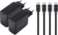 BlueBuilt 100W GaN Usb C Oplader Zwart + Usb C Kabel 240W 2m Nylon Zwart Duo Pack