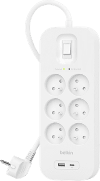 Belkin Parafoudre 6 Prises 2 Mètres USB-C Blanc