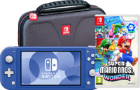 Nintendo Switch Lite Blauw + Super Mario Bros. Wonder + Beschermhoes