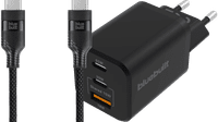 BlueBuilt Power Delivery Oplader 2 Usb C Poorten 65W + Usb C Kabel 3m Nylon Zwart