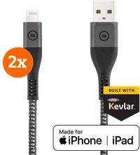 BlueBuilt USB-A to Lightning Cable 1.5m Kevlar Black Duo Pack