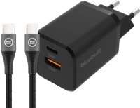 BlueBuilt Snellader met 2 Usb Poorten 38W Zwart + Usb C Kabel 1,5m