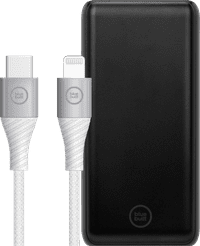 BlueBuilt Batterie Externe avec Charge Rapide 20 000 mAh + Câble Lightning 1,5 m Nylon Blanc