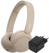 Sony WH-CH520 Crème + BlueBuilt Quick Charge Chargeur avec Port USB-A 18 W Noir
