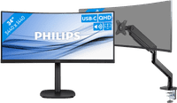 Philips 346E2CUAE/00 + BlueBuilt Monitorarm Mechanische Veer voor 1 Ultrawide Monitor
