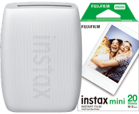 Instax Mini Link 3 Clay White + Fujifilm Instax Mini Colorfilm Glossy (20 stuks)