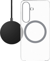 BlueBuilt Qi2 Wireless Charger 15W Black + Samsung S25 Back Cover with Magnet Transparent