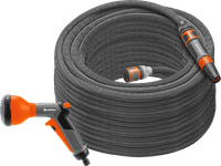 GARDENA Fabric Hose Liano Set 30m Hose + GARDENA Classic Multifunctional Spray Nozzle