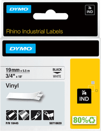 DYMO Rhino 19mm x 5.5m Black White Vinyl Labels