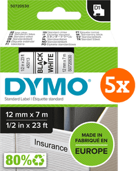 DYMO D1 12mm x 7m Zwart Wit Labels 5-pack