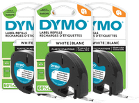 DYMO LetraTag 12mm x 4m Black White Labels 3-pack