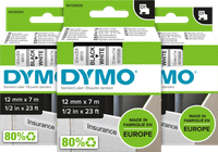 DYMO D1 12mm x 7m Black White Labels 3-pack