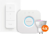 Philips Hue White and Color GU10 Starter Pack - 4 Lights + Bridge + Dimmer