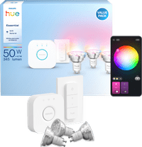 Philips Hue Essential White and Color Kit de Démarrage GU10 Lot de 3 + Bridge + Variateur