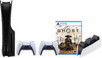 PS5 Slim Disc Edition + Ghost of Yotei + Covers Zwart + Extra Controller Wit + Oplaadstation